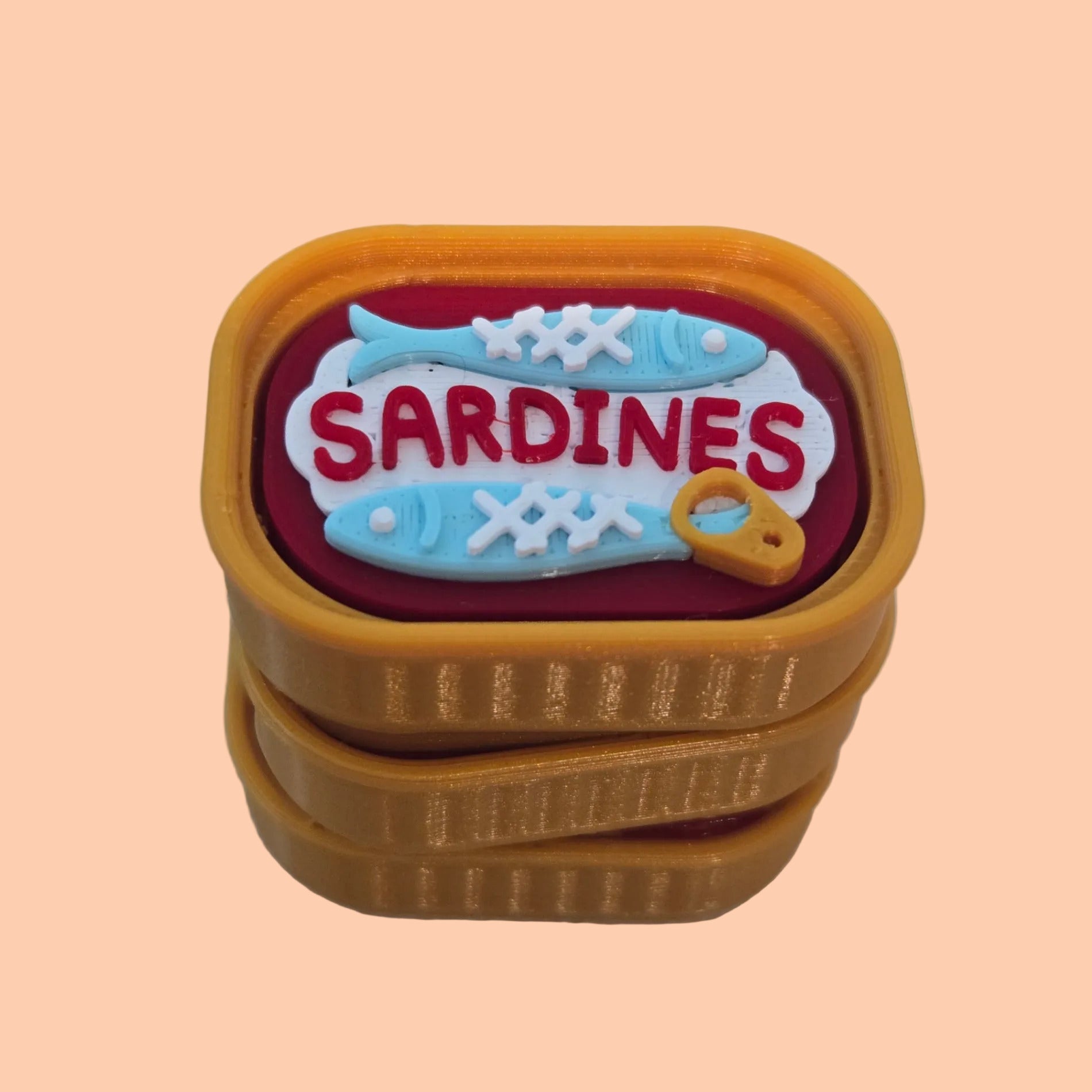 Sardine Tins 3D printed clicker keychain, closed tin, made in New Zealand